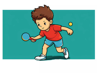 体育教育培训乒乓球招生卡通人物男孩打乒乓球场景